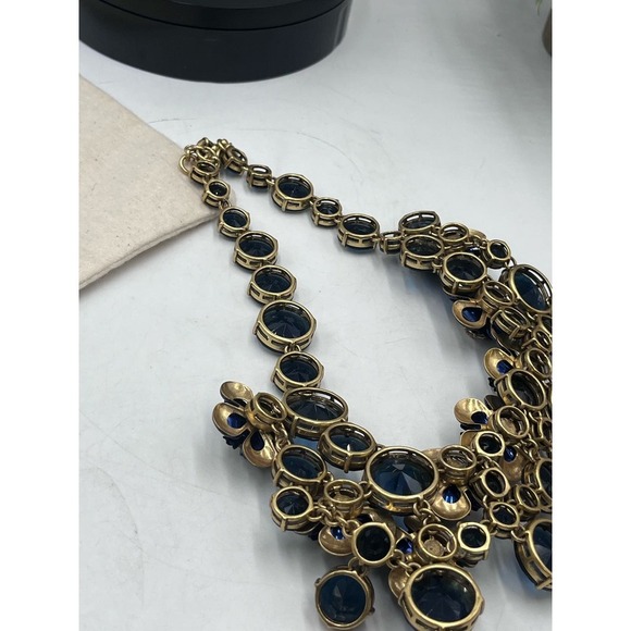 J. Crew Midnight Blue Glitter Floral Rhinestone Waterfall Statement Necklace - Picture 10 of 16